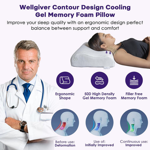 WELLGIVER Cervical Orthopedic Contour Memory Foam Pillow for Sleeping