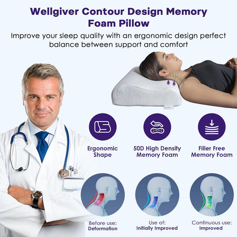 WELLGIVER Cervical Orthopedic Contour Memory Foam Pillow for Sleeping