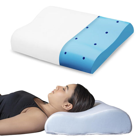 WELLGIVER Cervical Orthopedic Cooling Gel Contour Memory Foam Pillow for Sleeping