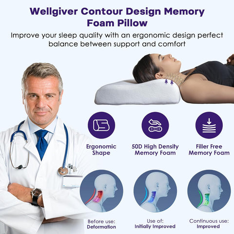 WELLGIVER Cervical Orthopedic Contour Memory Foam Pillow for Sleeping