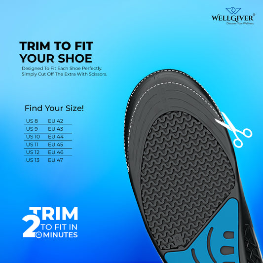 WELLGIVER DuetCloud Gel max insoles | India's number one insole for pain relief and comfort | Trim to fit | Shoe Insoles for Men & Women | Size (8-13)