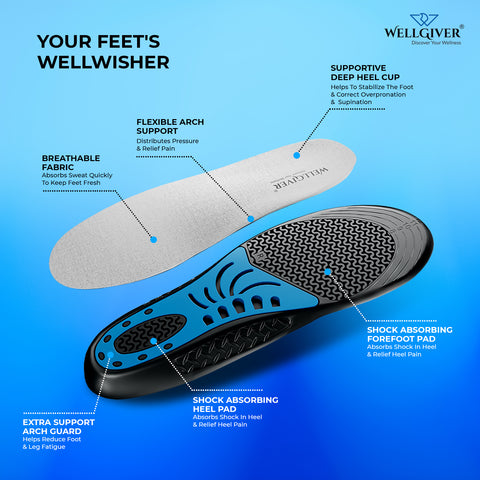 WELLGIVER DuetCloud Gel max insoles | India's number one insole for pain relief and comfort | Trim to fit | Shoe Insoles for Men & Women | Size (8-13)