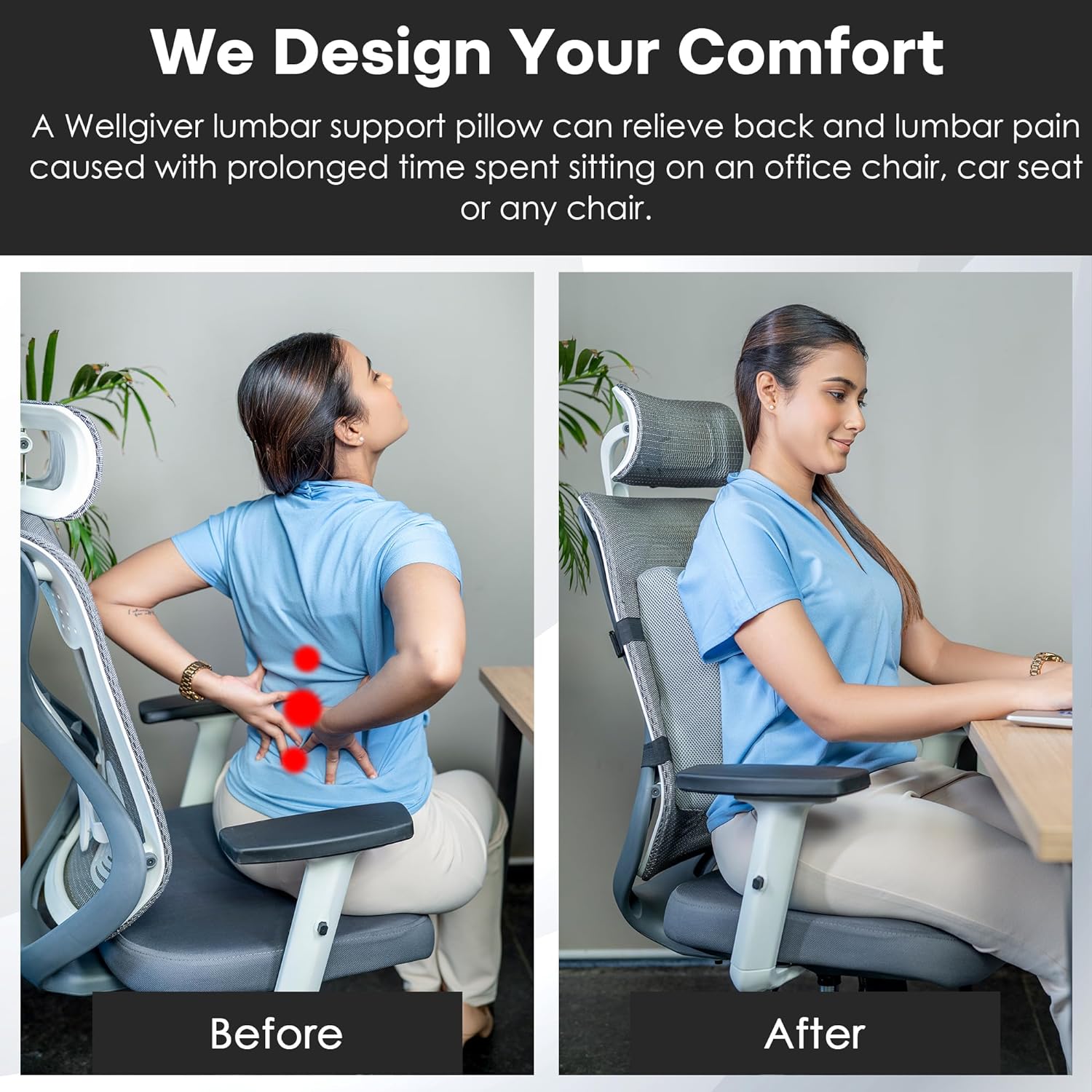 WELLGIVER Orthopedic Lumbar Support Memory Foam Cushion